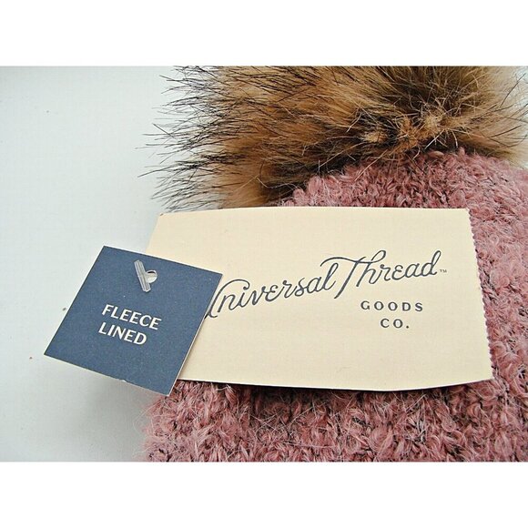 NEW Universal Threads Pink Fleece Lined Beanie Pom Pom Winter Hat Blush One Size - Picture 2 of 9